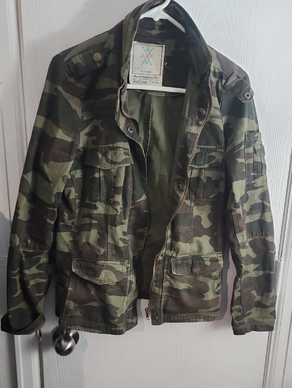 Angel Kiss Men's Green Camouflage Military Field Jacket